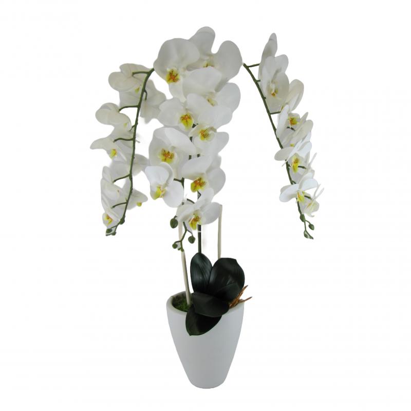 Sztuczne storczyki x3 białe w doniczce ceramicznej 80cm (2 szt.)